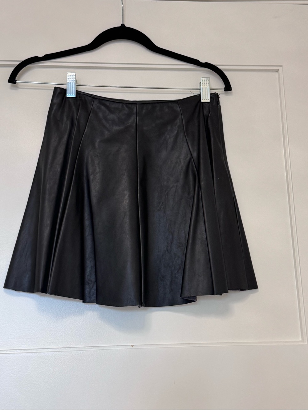 Black Faux Leather Pleated Mini Skirt